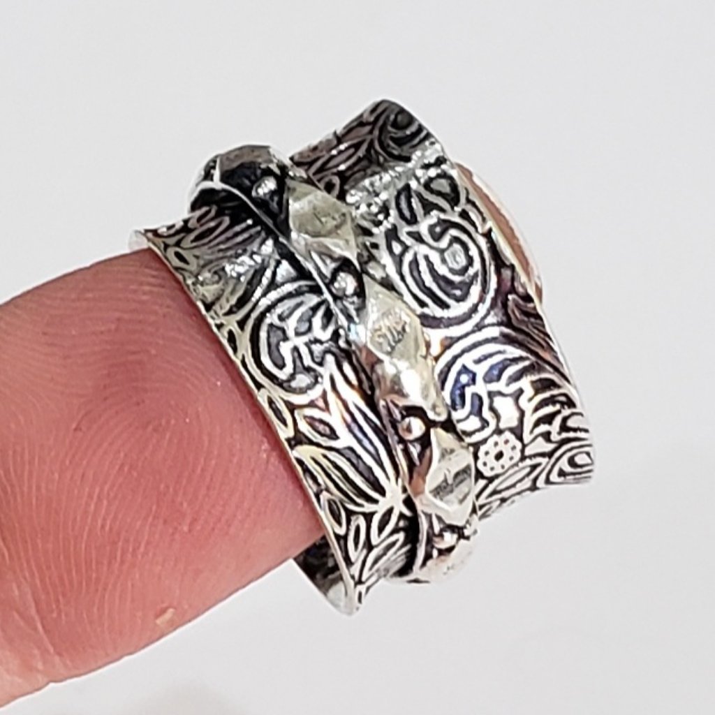 925 Sterling Silver Wide Band Designed Spinner Ring